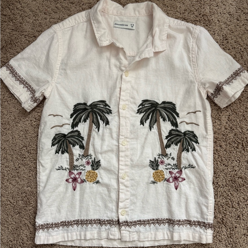 Abercrombie Kids Cream Tropical Embroidered Shirt